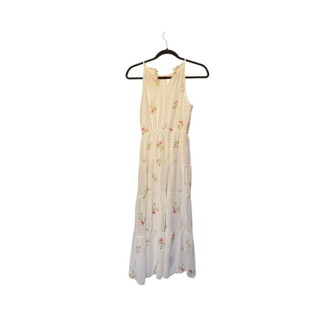 Speechless, Junior floral print Sleeveless embroidered white maxi dress S/16